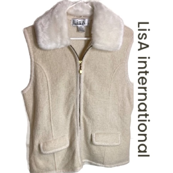 Lisa international Jackets & Blazers - LISA INTERNATIONAL 100% Boiled Wool Vest Removable Fur Collar Sz XL